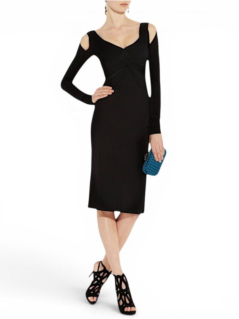 Zac Posen Black Ruched Stretch Jersey Pleated Evening Cocktail Dress New NWT 2